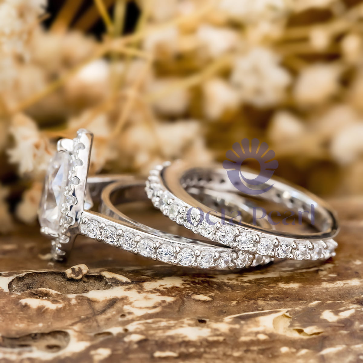 Pear Cut Moissanite Halo Wedding Bridal Ring Set For Women