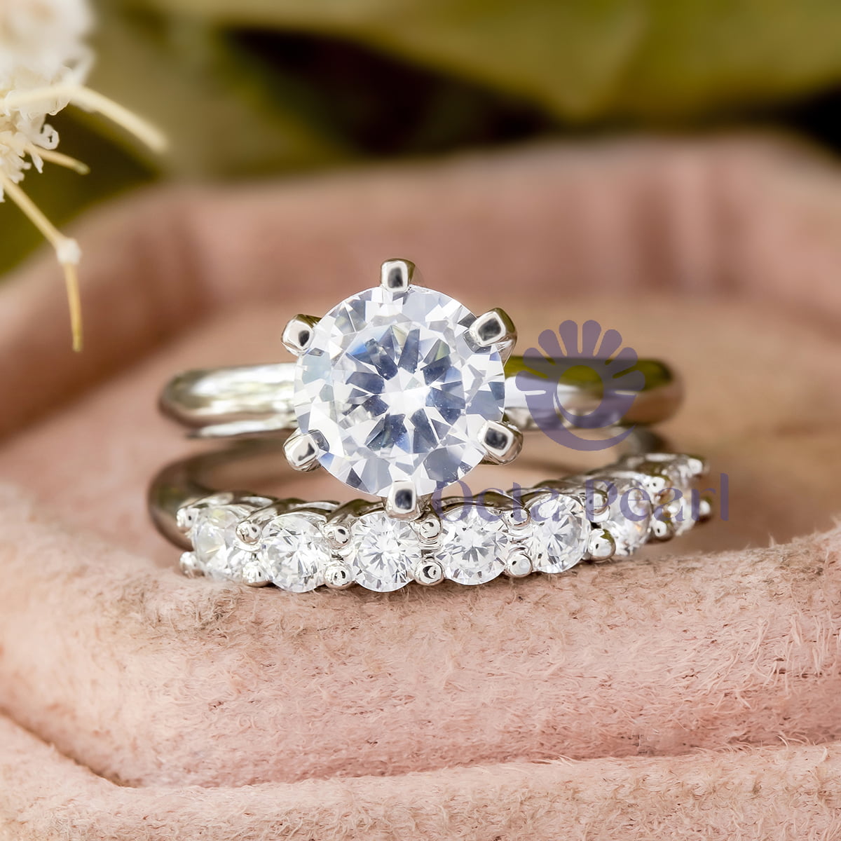 Elegant Round Cut Moissanite Stackable Ring Set For Wedding