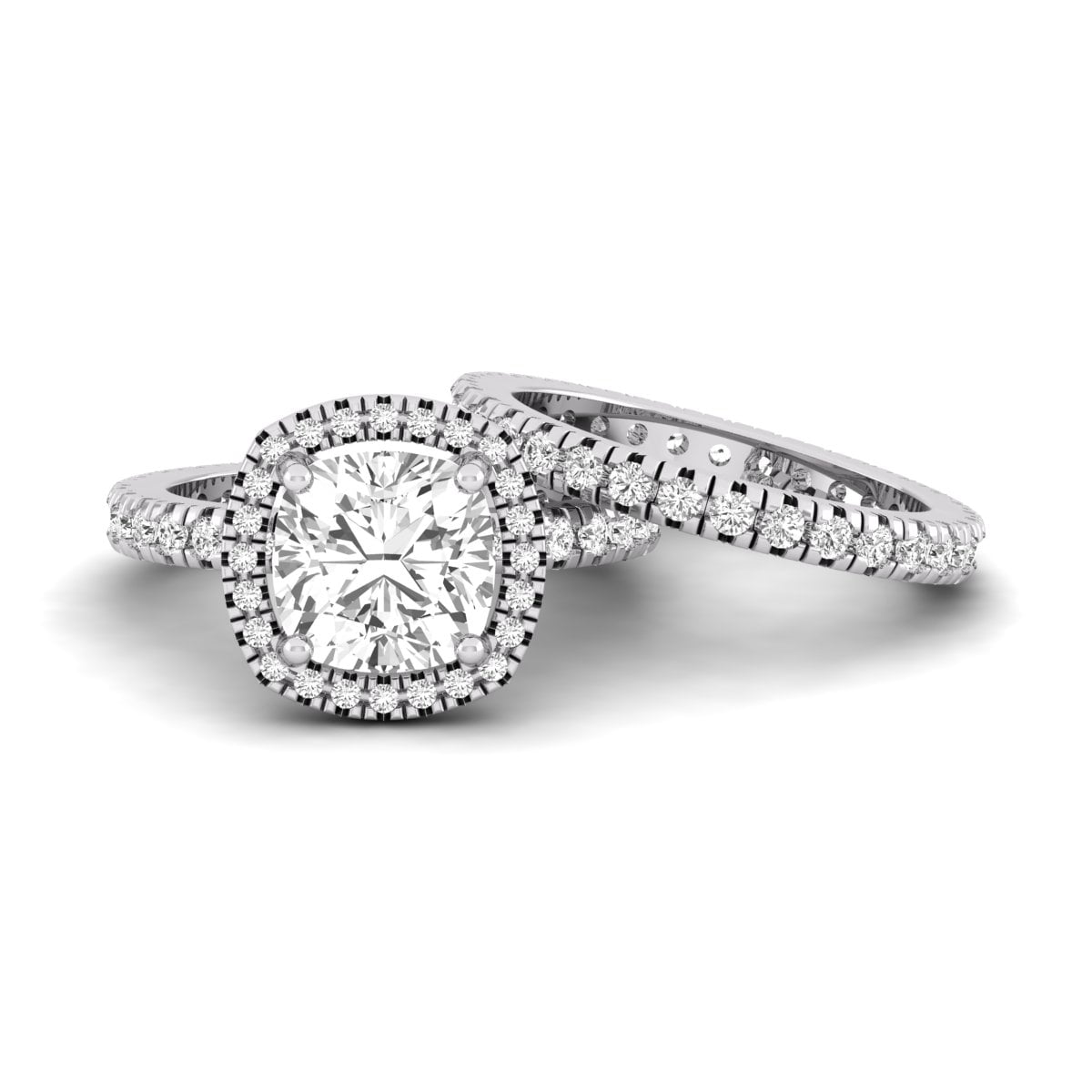 Cushion & Round Cut Moissanite Halo Wedding Engagement Ring Set (4 5/9 TCW)