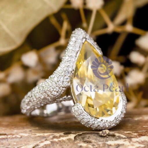 Yellow Pear Cut CZ Stone Bypass Shank Cocktail Engagement Ring