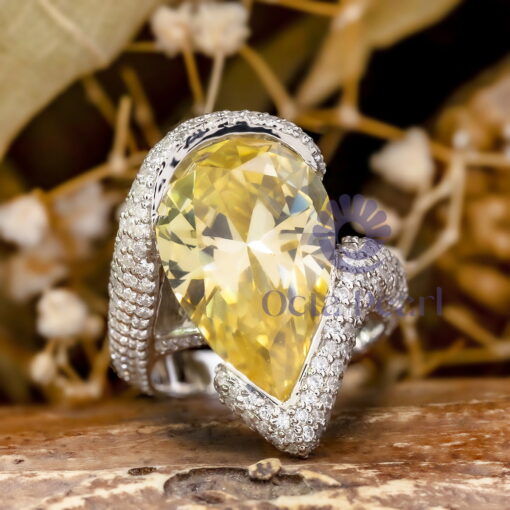 Yellow Pear Cut CZ Stone Bypass Shank Cocktail Engagement Ring