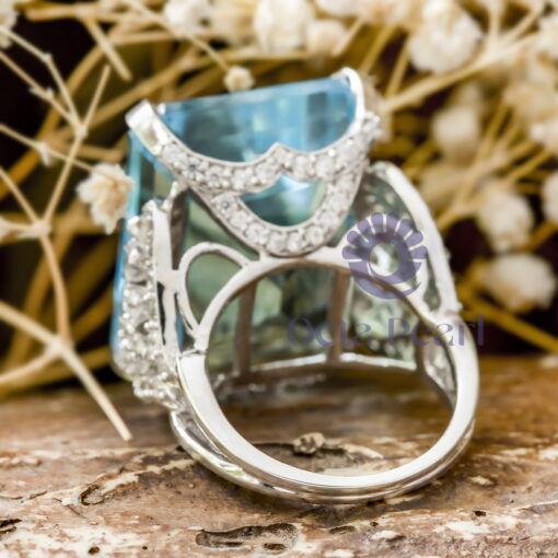 Aqua Emerald With Round White CZ Stone Cocktail Ring For Any Occasion
