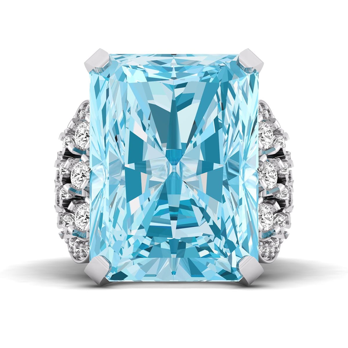 Aquamarine Emerald With Round White CZ Stone Cocktail Ring For Any Occasion