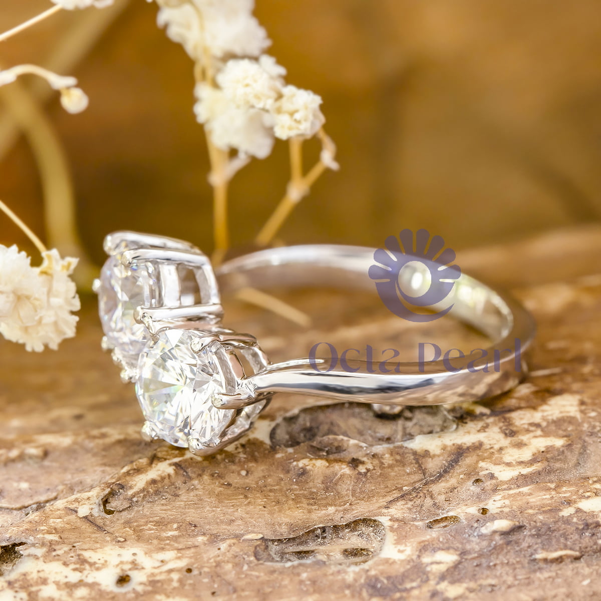 6.50 MM Round Cut Moissanite Toi Et Moi Ring For Engagement & Wedding