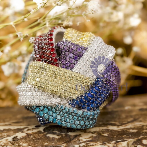 Multi Color Round Cut CZ Stone Designer Knot Cocktail Ring For Party Wear