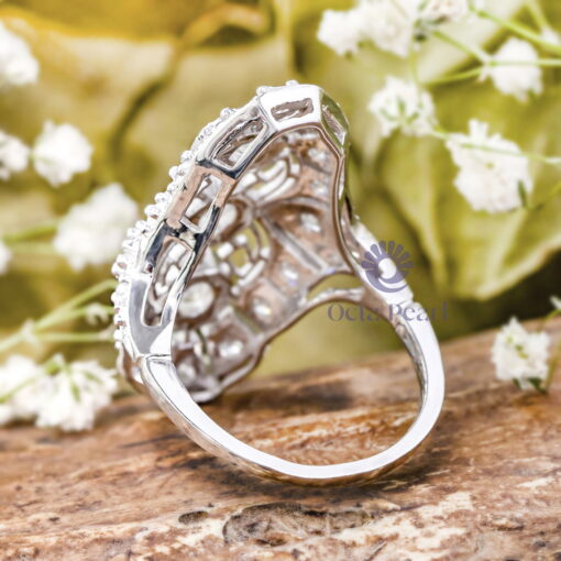 Old European Cut Moissanite Three Stone Art Deco Filigree Ring For Wedding