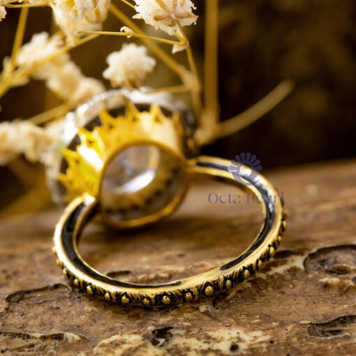 Rose Cut Moissanite Halo Art deco Vintage Look Engagement Ring