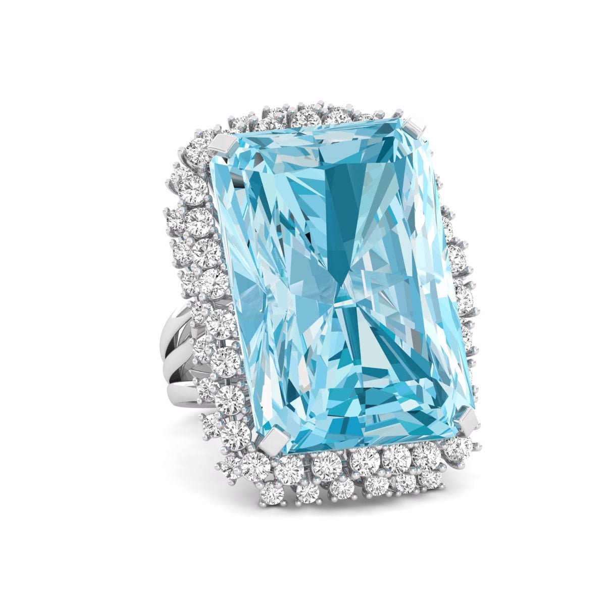 32x22 MM Aqua Emerald Cut CZ Stone Cocktail Party Wear Ring For Women