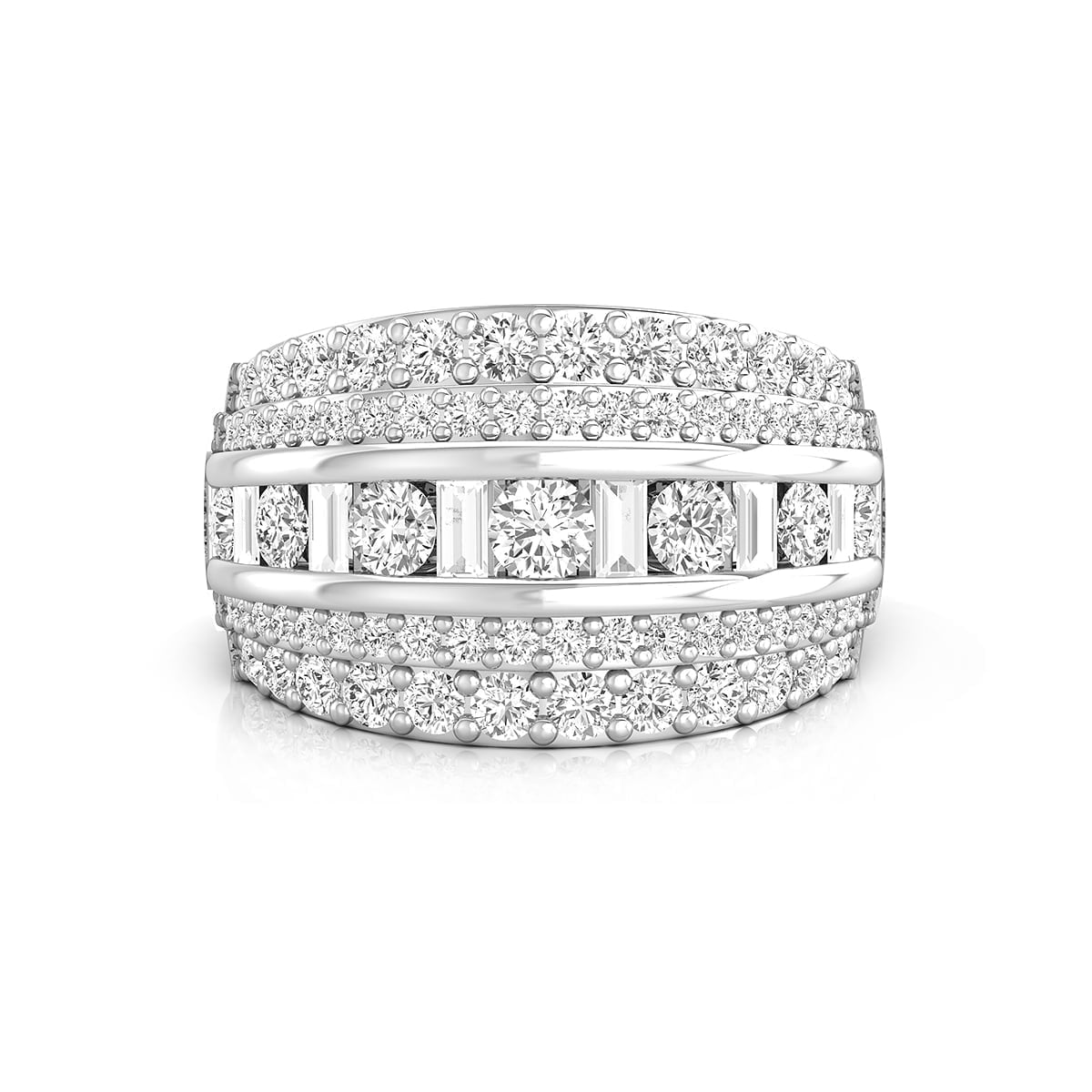 Round With Baguette Cut CZ Stone Channel Setting Wedding Band Ring
