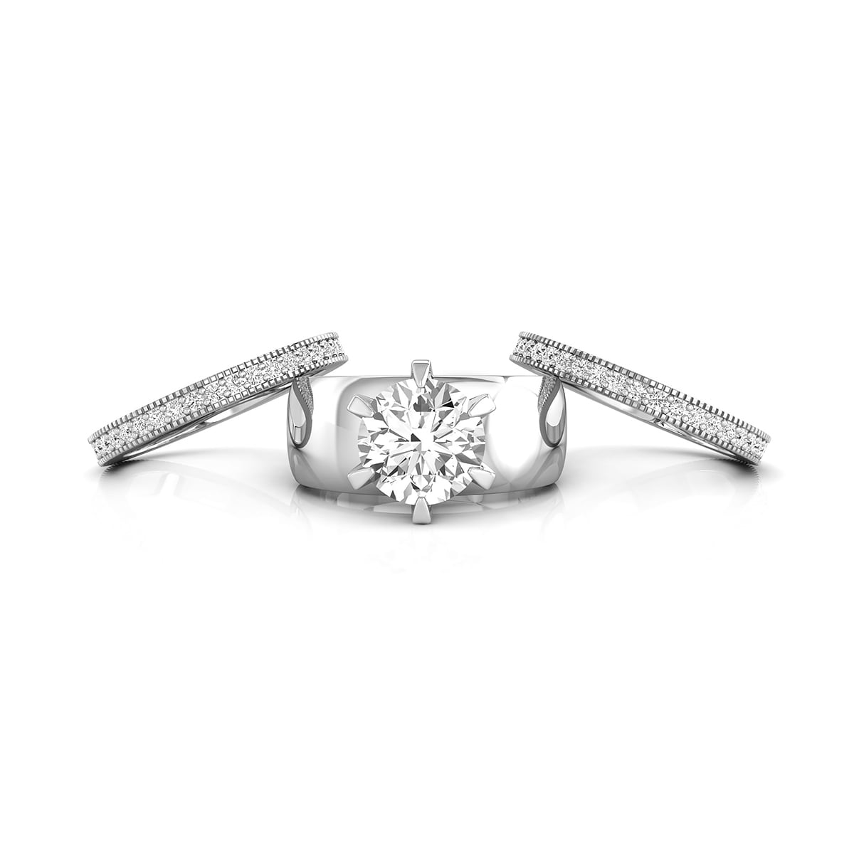 Round Cut Moissanite Thick Solitaire Ring With Two Stackable Ring Set For Women 7/8