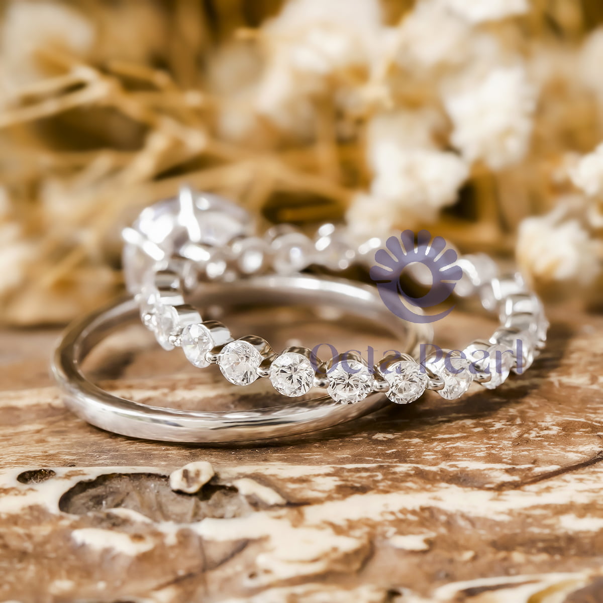 Round Cut Moissanite Solitaire Wedding Engagement Ring Set