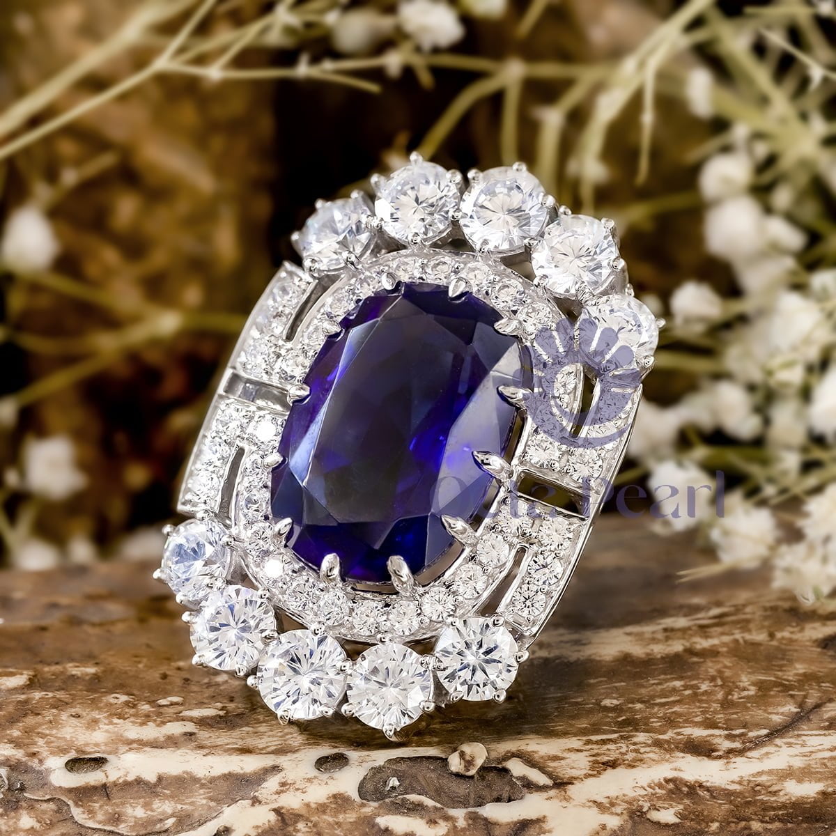 Blue Sapphire Oval With Round Cut CZ Stone Royal Look Pretty Brooch In 925 Silver