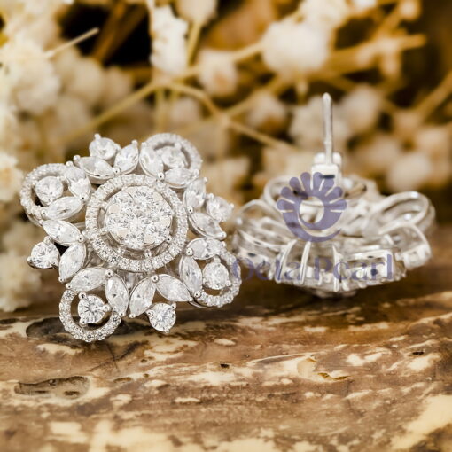 Round & Marquise Cut CZ Stone Frame Floral Inspire Stud Earrings