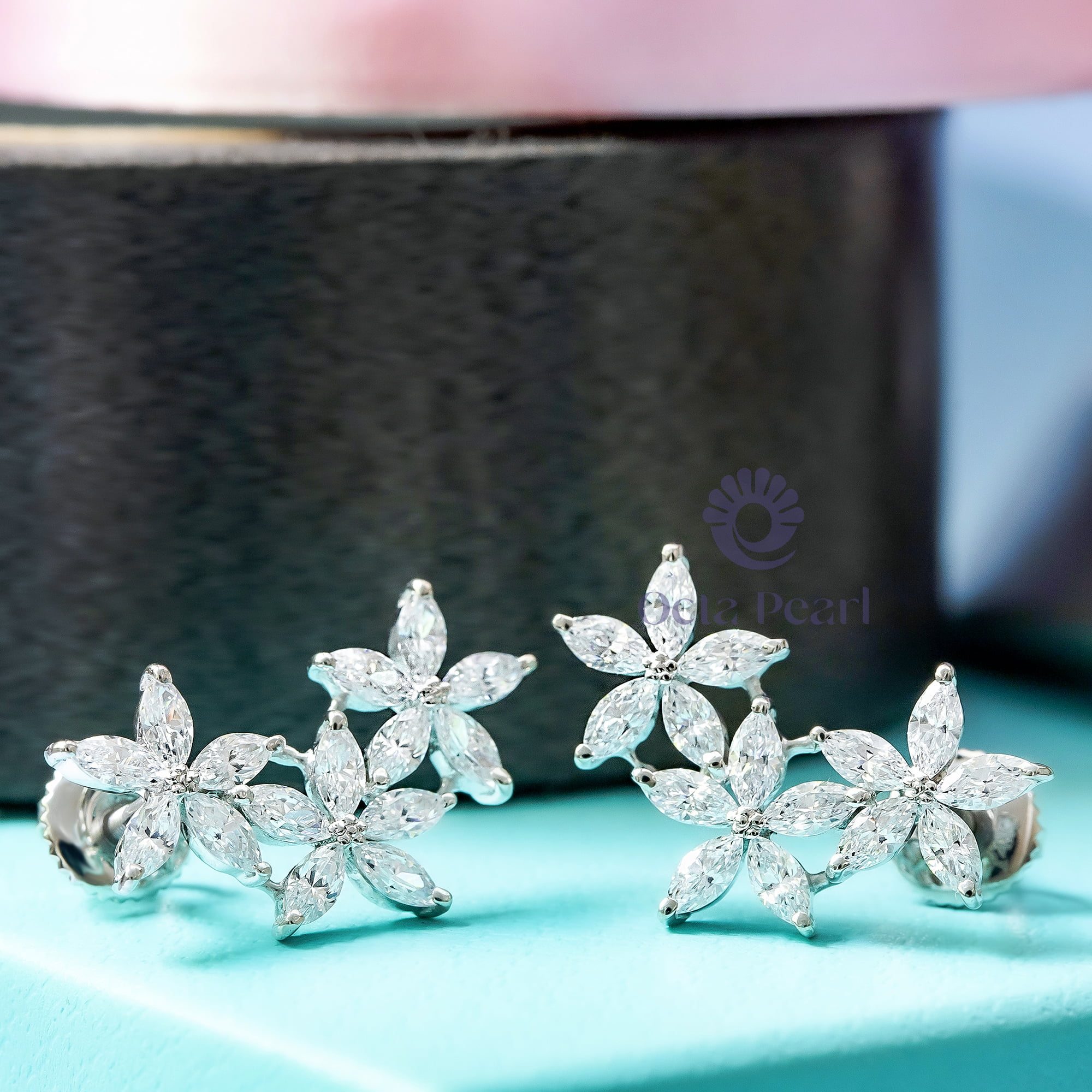 Party Wear Marquise Cut CZ Stone Floral Design Stud Earrings