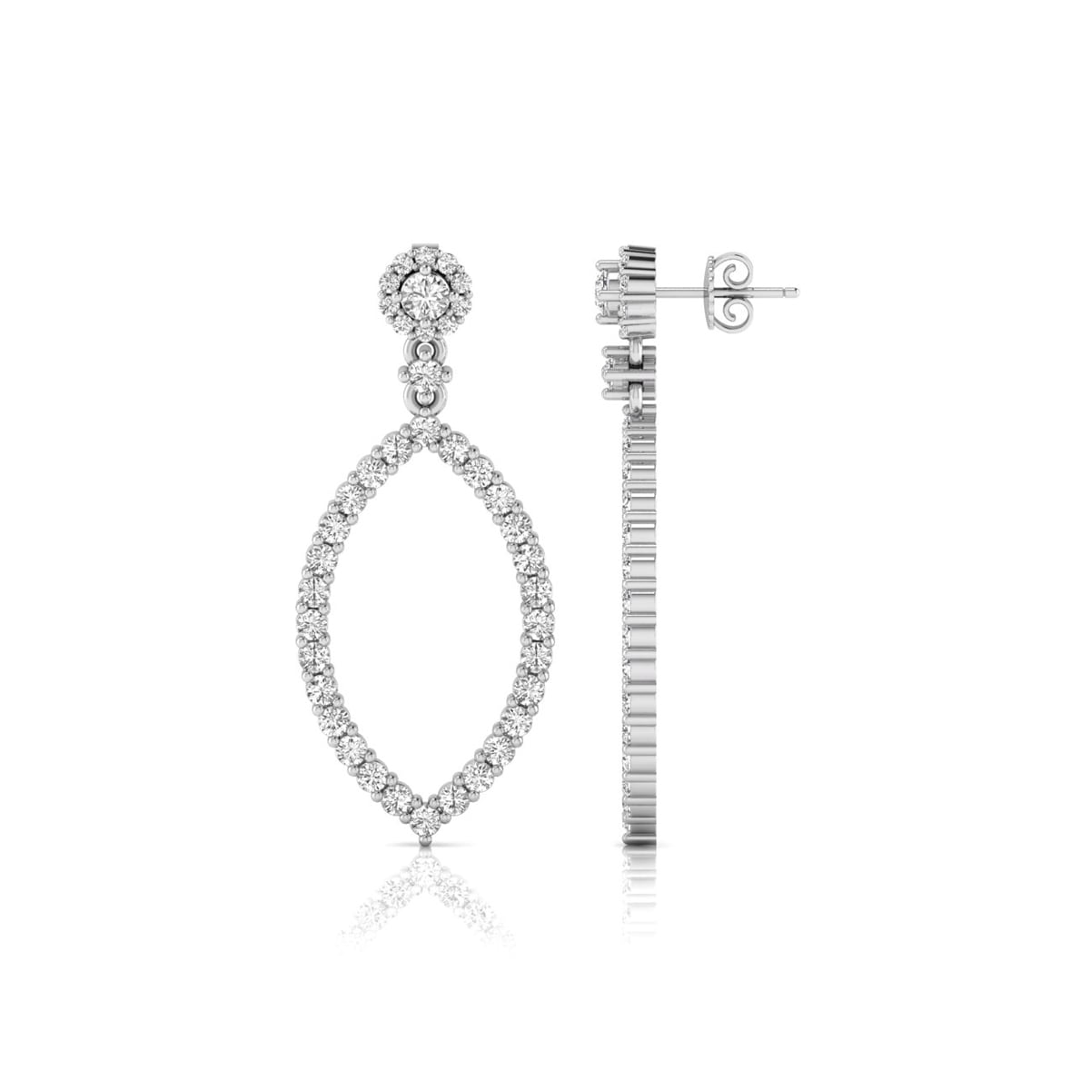 Round Moissanite Open Marquise Drop Earrings In 10K Gold (1 4/5 TCW)