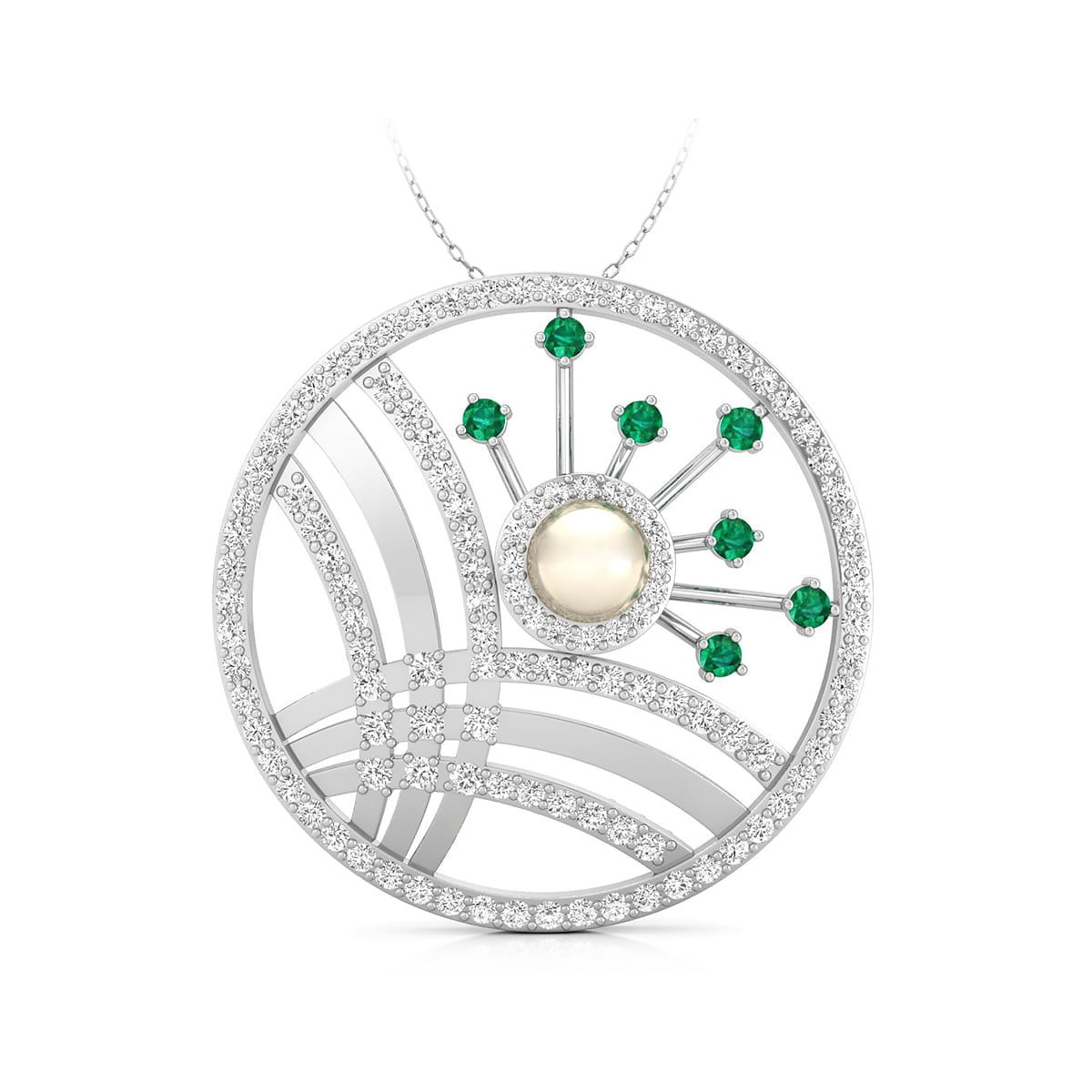 Geometric Style Pearl With Round CZ Stone Circle Shape Pendant For Wedding Gift