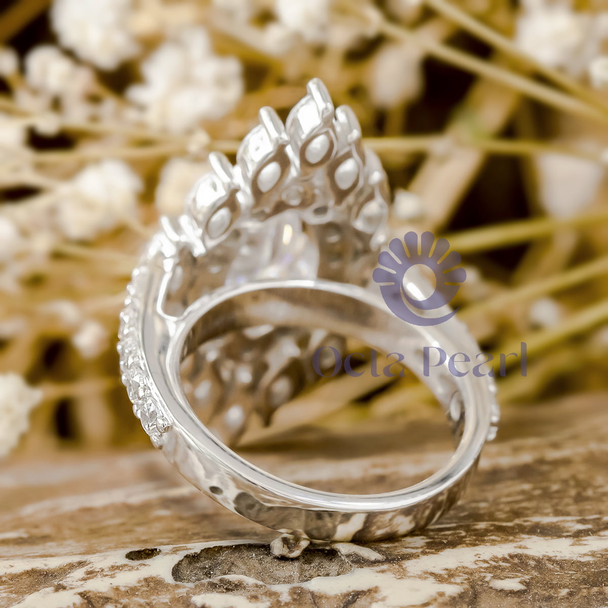 Marquise With Round Cut CZ Stone Halo Cocktail Party Wear Ring By Octa Pearl ( 3 7/9 TCW )