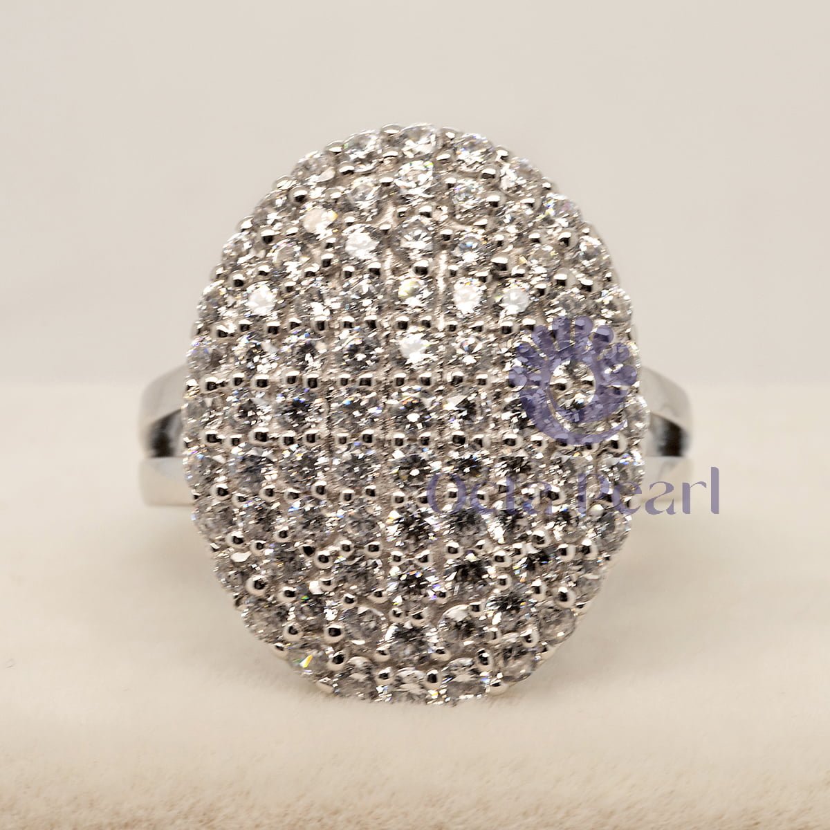 Round Moissanite Split Shank Micro Pave Set Dome Style Engagement Ring ( 1 6/7 TCW )