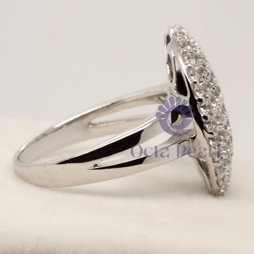 Round Moissanite Split Shank Micro Pave Set Dome Style Engagement Ring