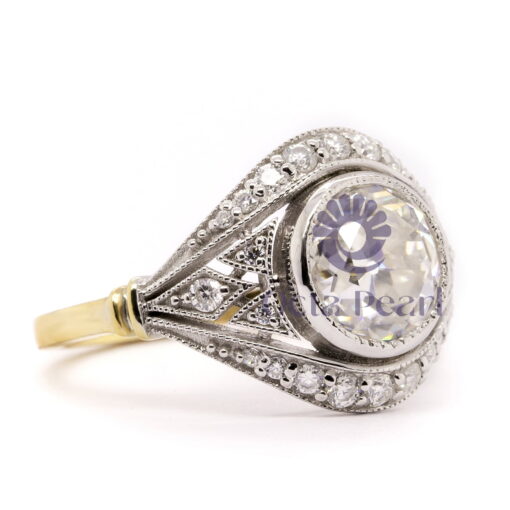 Bezel Set Old European Cut Moissanite Milgrain Art Deco Edwardian Ring