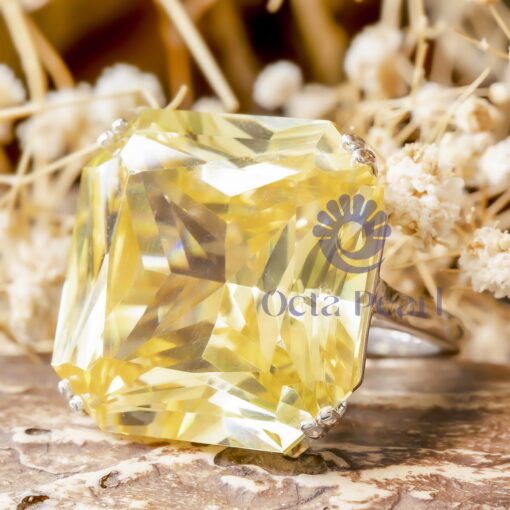 Squared Radiant Yellow CZ Stone Cocktail Solitaire Ring For Women