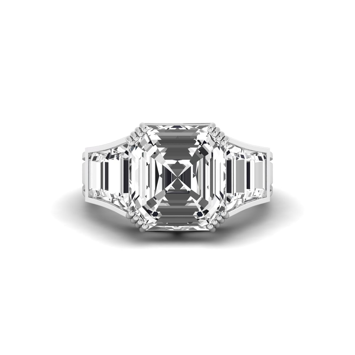Asscher With Baguette CZ Five Stone Claw Setting Engagement Ring For Ladies