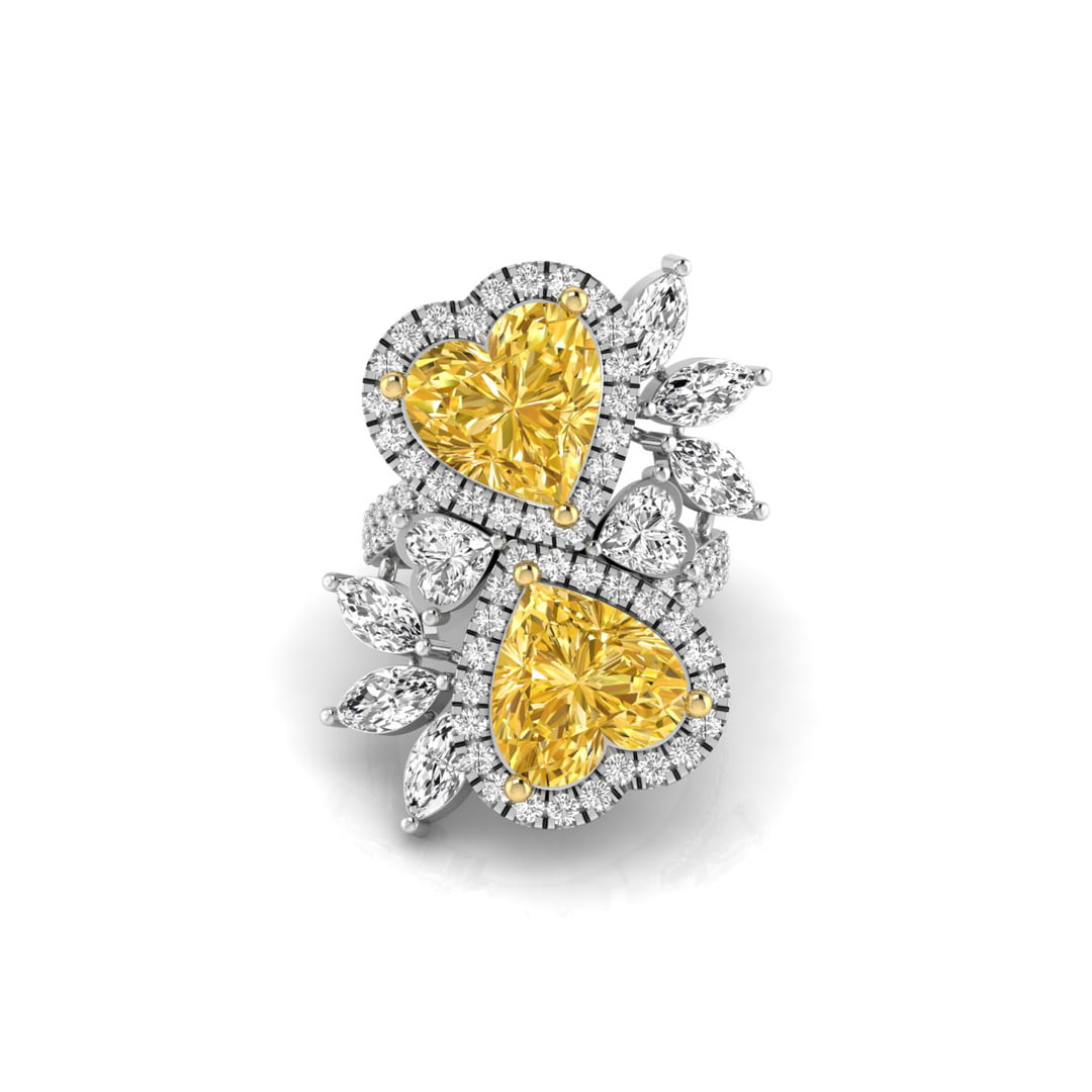 Yellow Heart CZ Halo Two Stone Bypass Shank