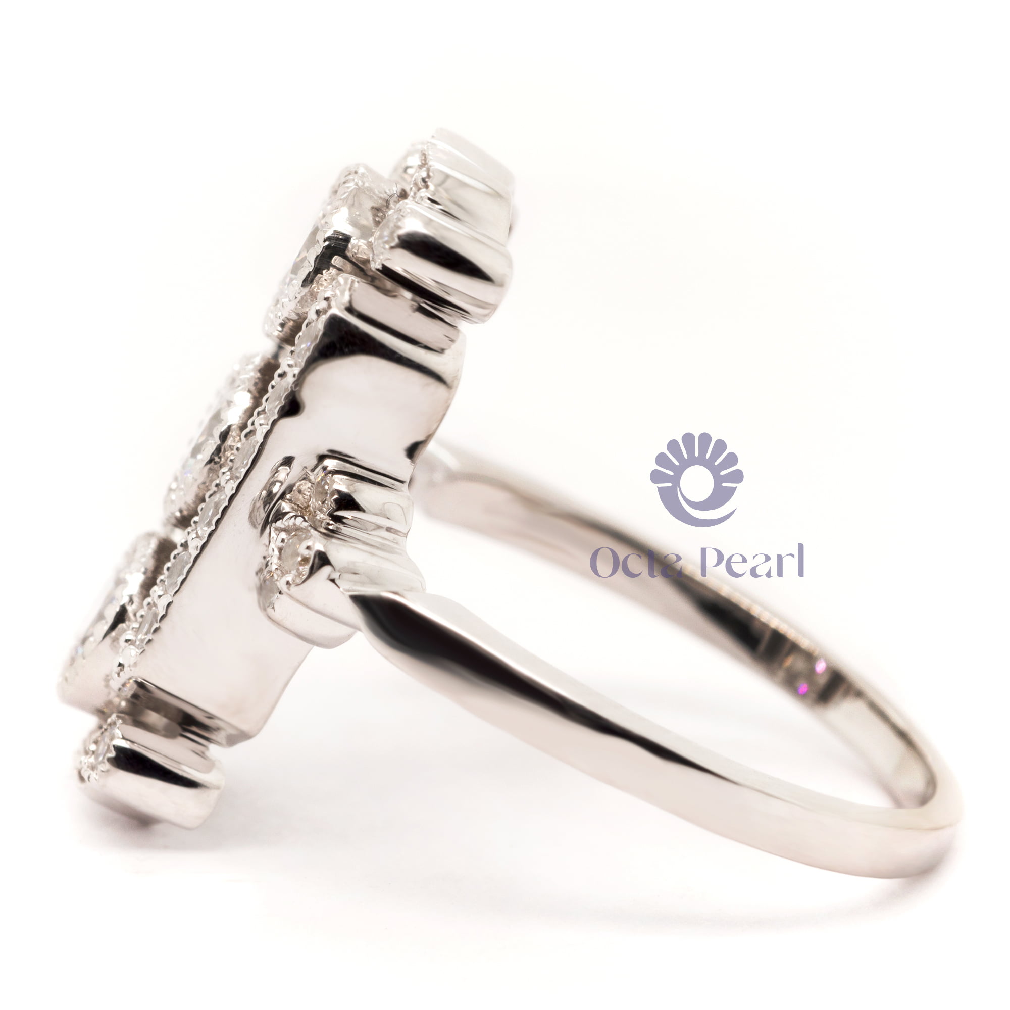 Round Cut Moissanite Milgrain Bezel Set Three Stone Art Deco Wedding Ring (1 5/9 TCW)