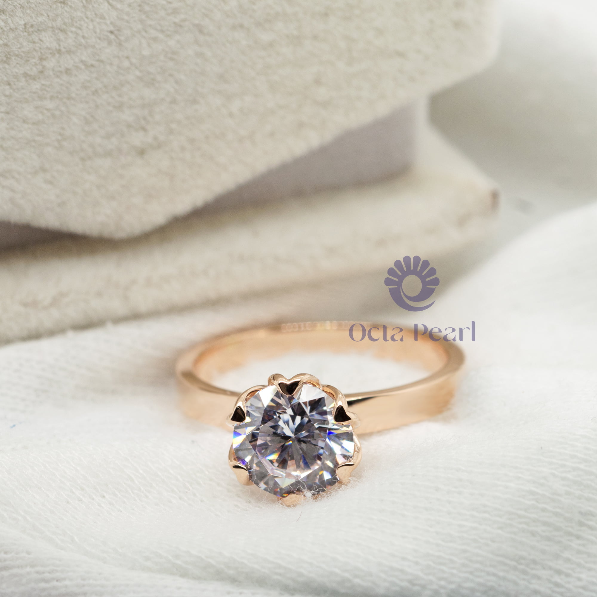 Round Cut Moissanite Tulip Solitaire Ring For Wedding-Proposal & Valentine Gift