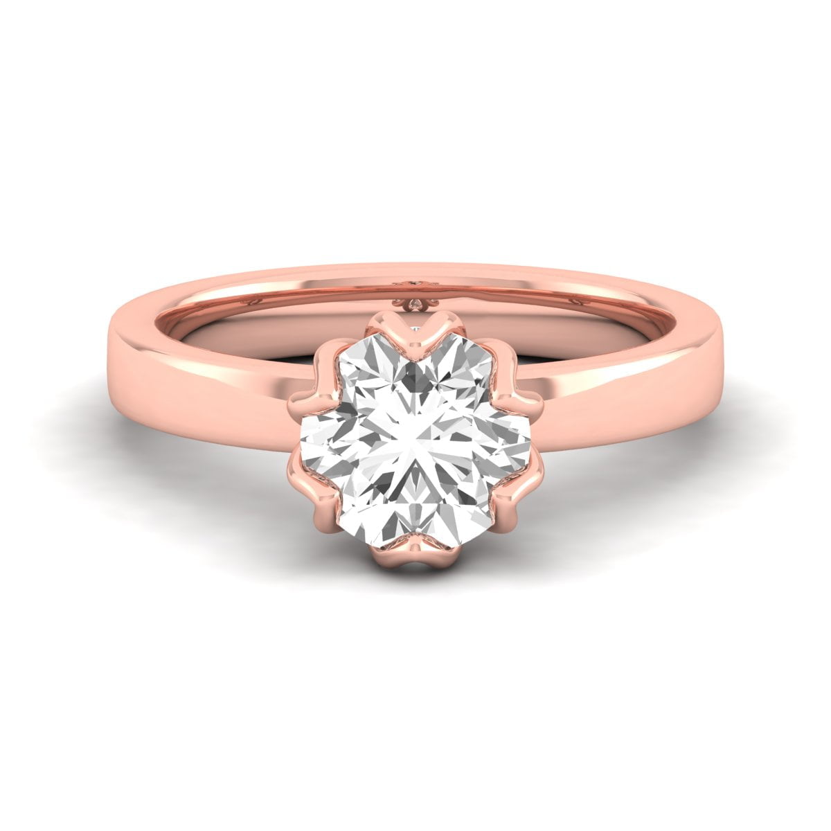 Rose gold Solitaire Ring For Wedding Tulip Shape Round Cut Moissanite
