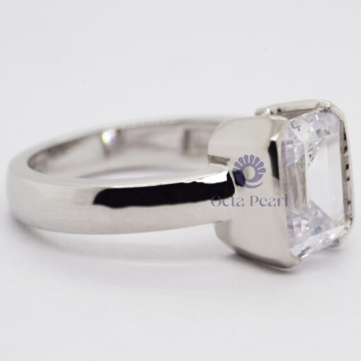 Half Bezel Set Emerald Moissanite Solitaire Classic Engagement Ring