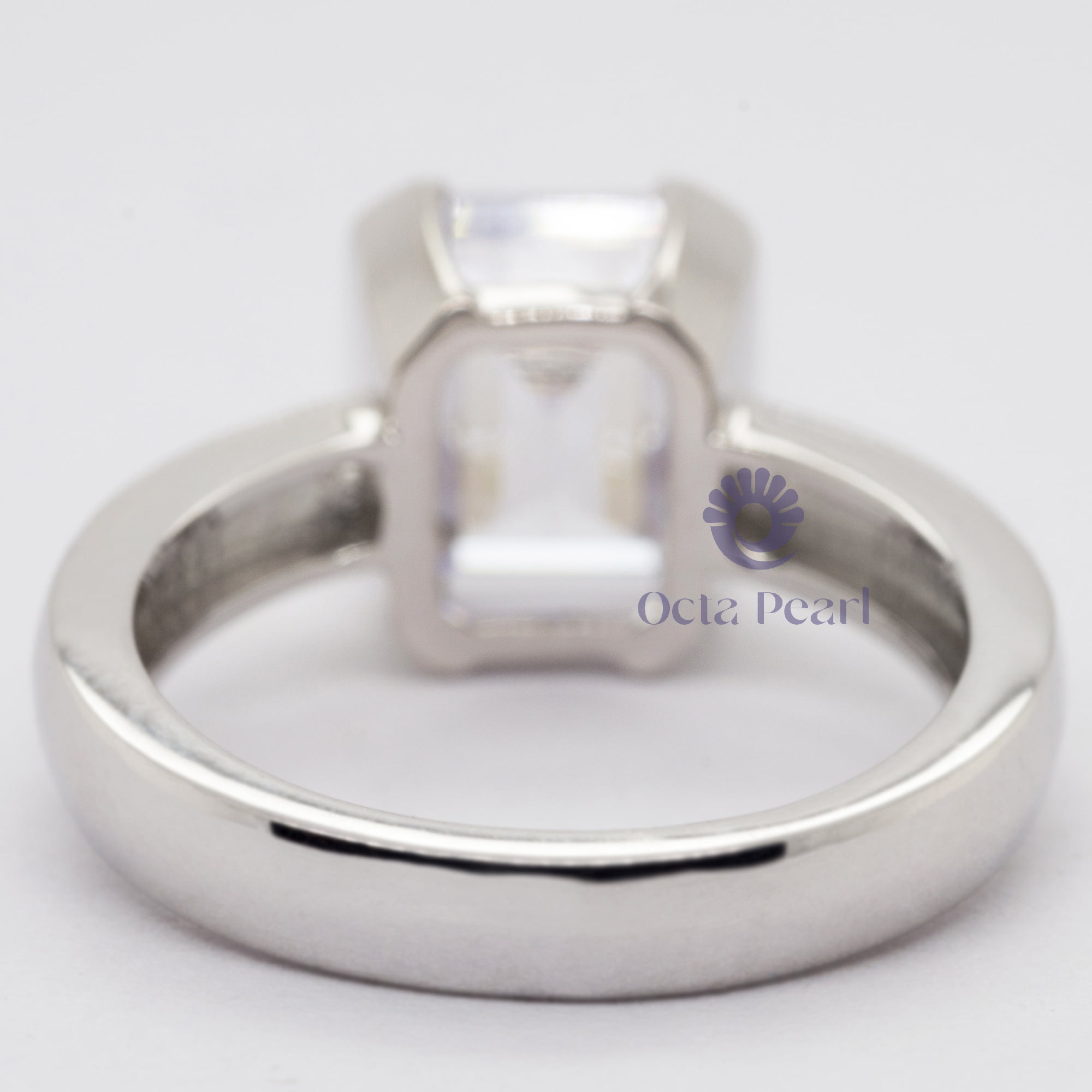 Half Bezel Set Emerald Moissanite Solitaire Classic Engagement Ring (3 4/5 TCW)