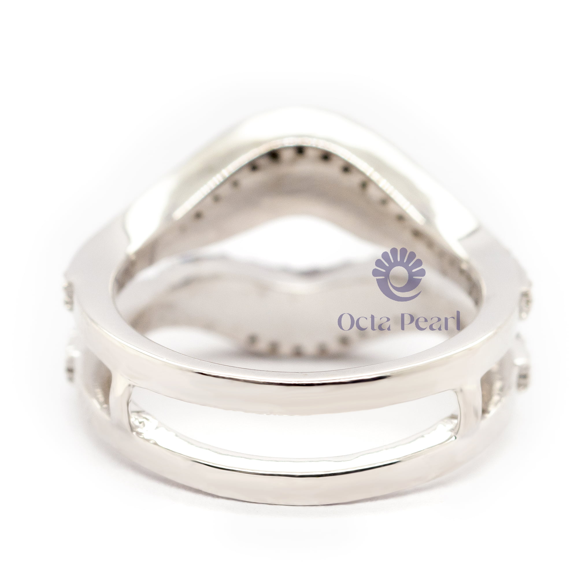 Blue sapphire & White Round CZ Stone Enhancer Guard Wedding Band Ring ( 5/8 TCW )