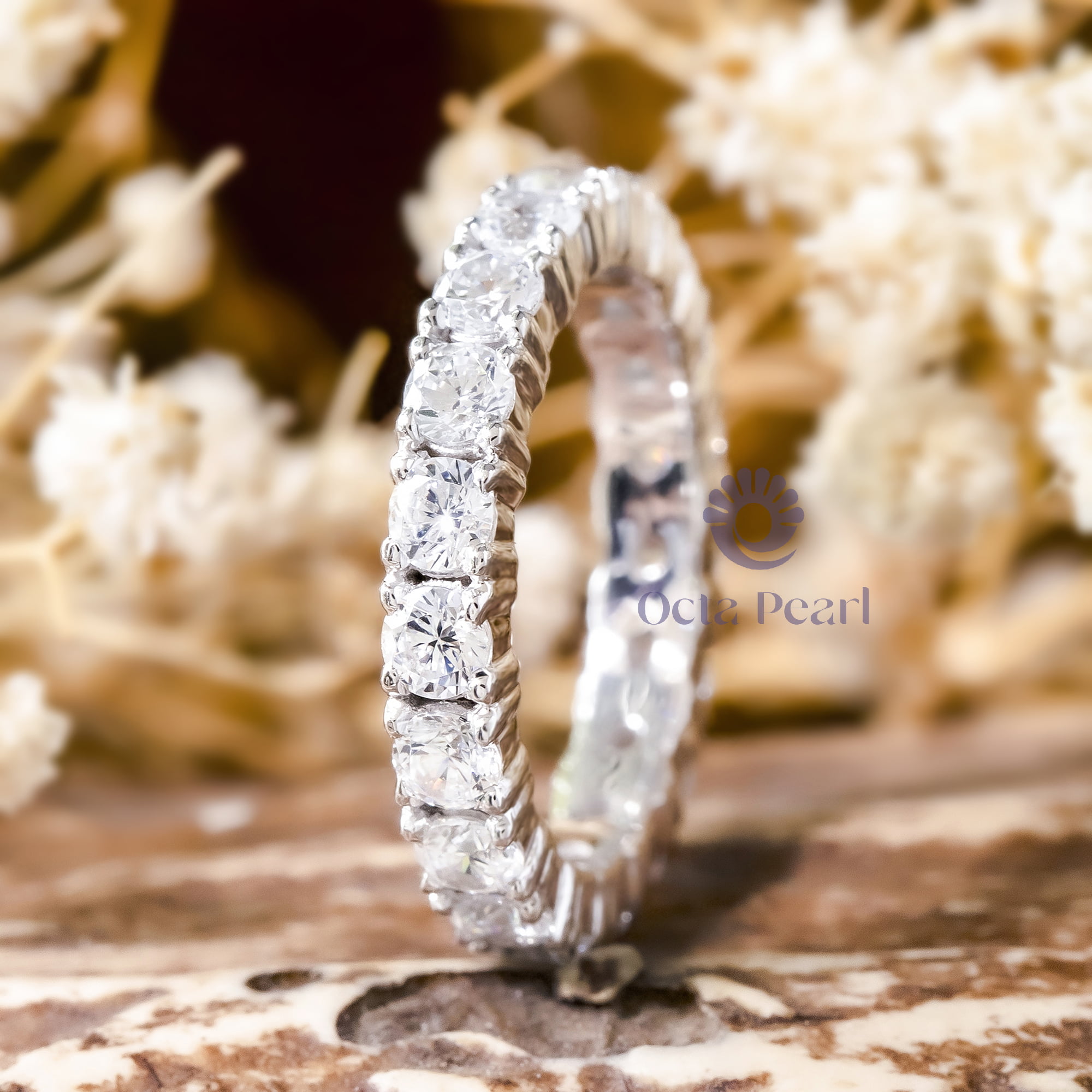 Moissanite Round Cut Full Eternity Stacking Wedding Band For Ladies (2 1/10 TCW)