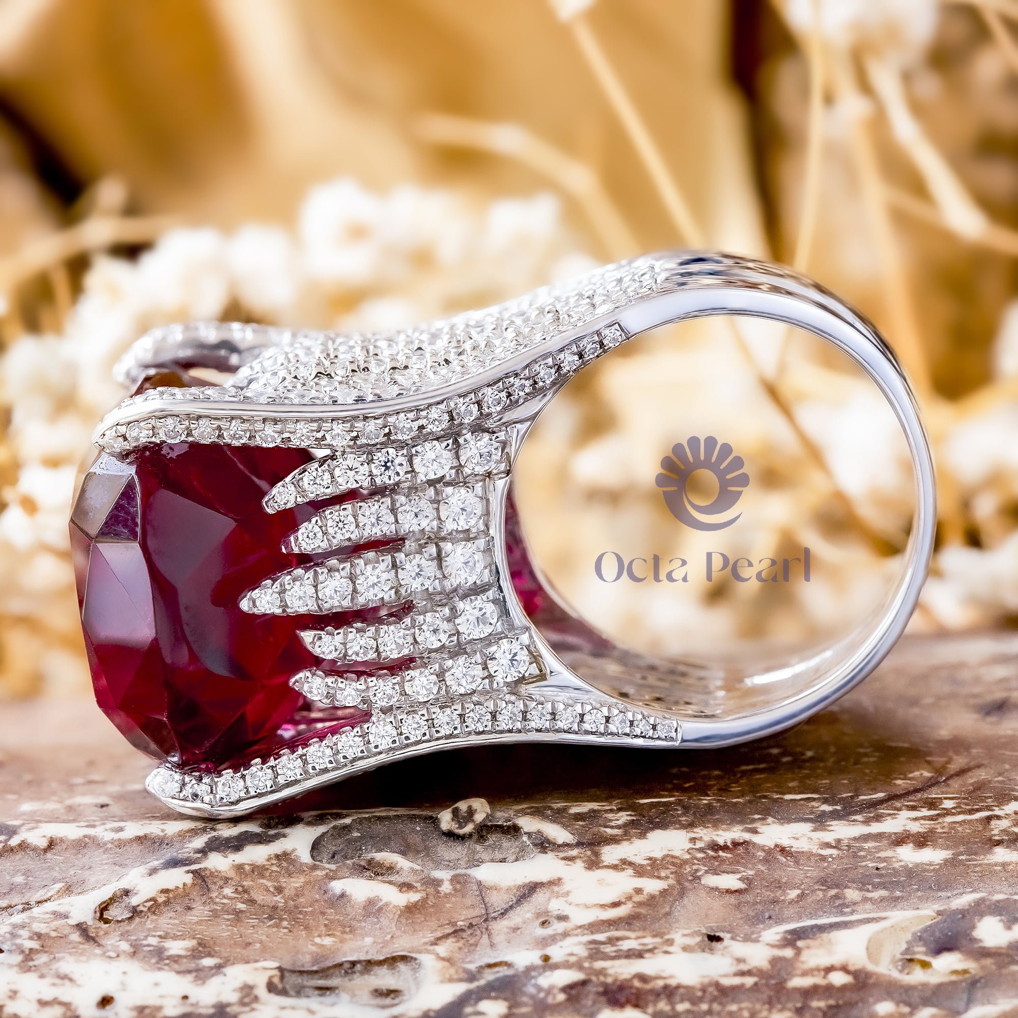 Garnet Cocktail Ring With Side Accent