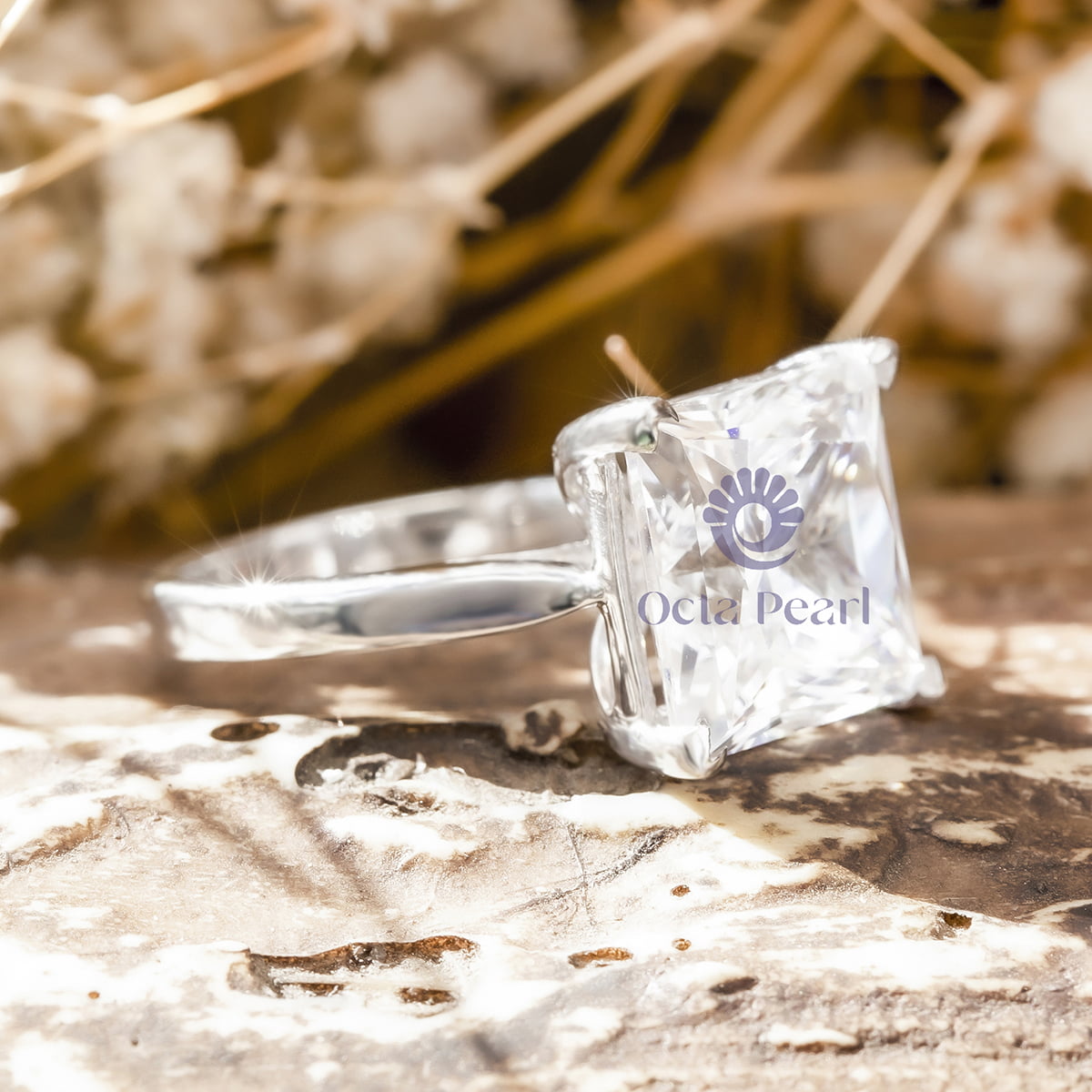 Princess Cut Moissanite Four Prong Set Solitaire Wedding Engagement Ring