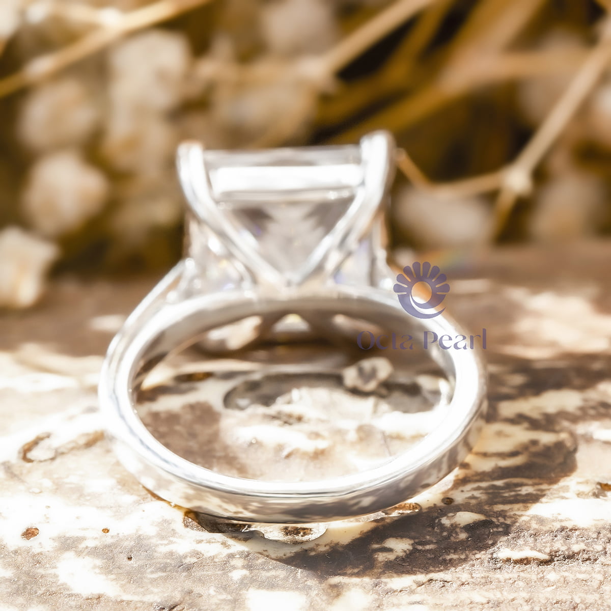 Princess Cut Moissanite Four Prong Set Solitaire Wedding Engagement Ring (5 5/8 TCW)