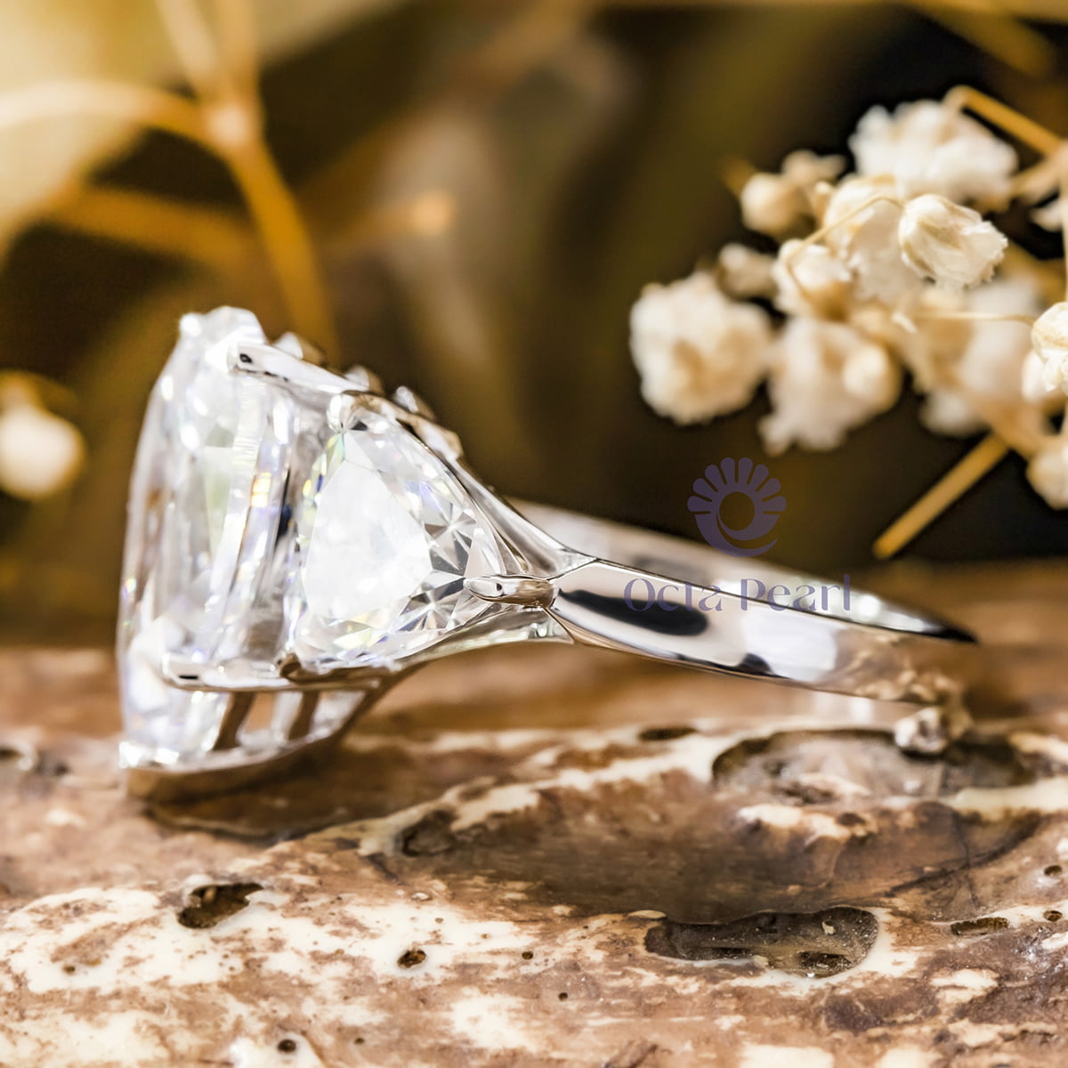 Pear With Trillion Cut Moissanite Past Present Future Ring For Wedding Engagement ( 8 4/7 TCW )
