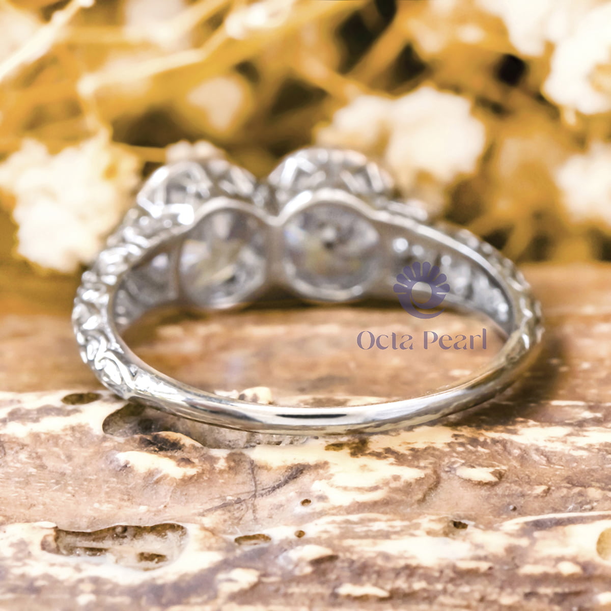 Old European Cut Moissanite Bezel Set Two Stone Art Deco Vintage Wedding Ring ( 5 1/7 TCW )