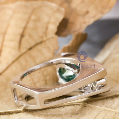 Aqua Pear With Round Cut CZ Stone Euro Shank Unique Geometric Ring For Men