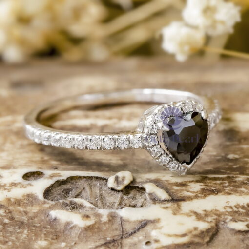 Black Heart Cut CZ Stone Frame Delicate Engagement Wedding Ring