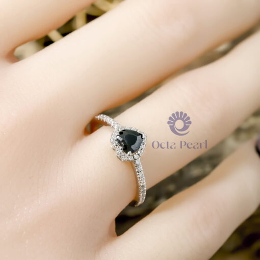 Black Heart Cut CZ Stone Frame Delicate Engagement Wedding Ring