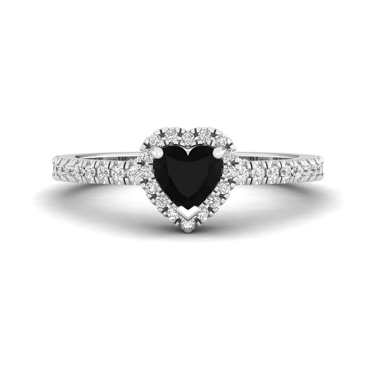 Black Heart Cut CZ Stone Frame Delicate Engagement Wedding Ring (3/4 TCW)