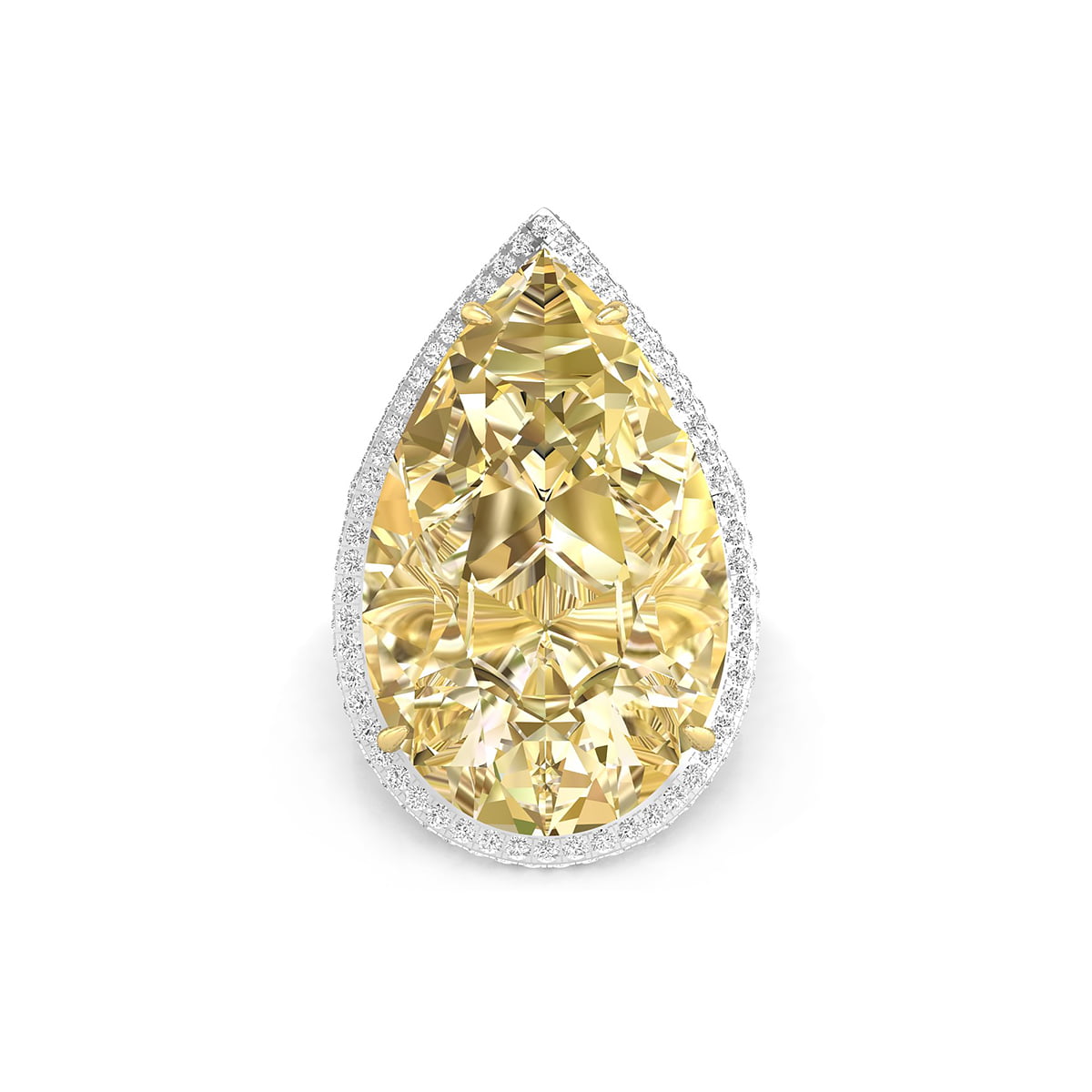 Canary Yellow Pear With White Round CZ Stone Frame Three Shank Cocktail Ring For Party Wear