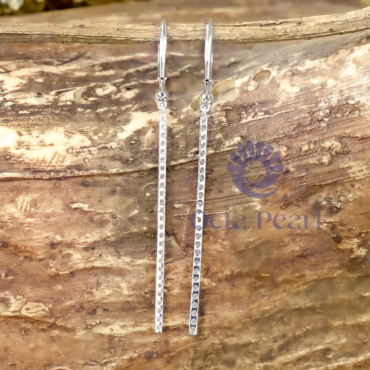 Round Cut Moissanite Line Drop Long Earrings For Any Occasion