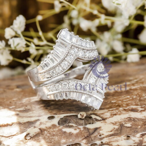 White Round & Baguette Cut CZ Stone Enhancer Wedding Band Ring
