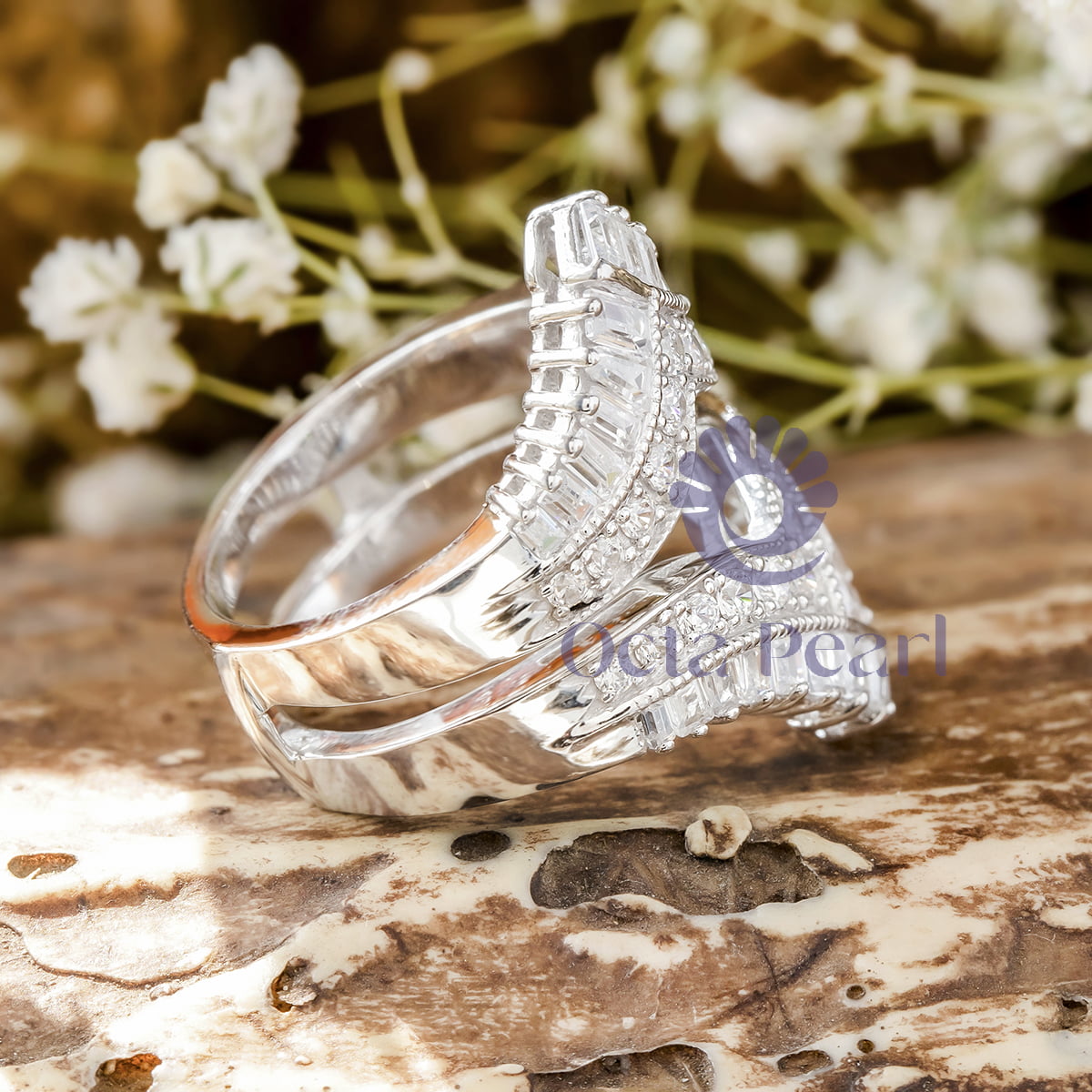 White Round & Baguette Cut CZ Stone Enhancer Wedding Band Ring (2 5/8 TCW)