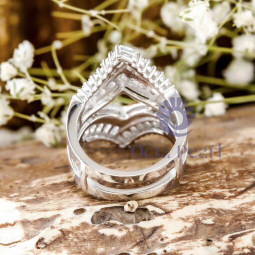 White Round & Baguette Cut CZ Stone Enhancer Wedding Band Ring