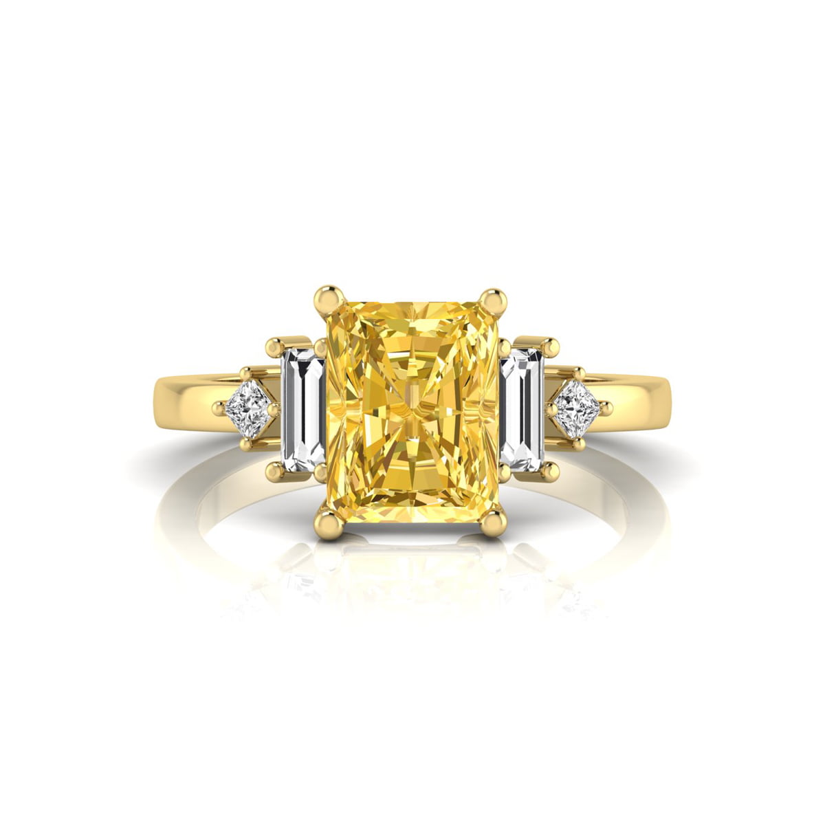 Yellow Radiant & Baguette-Princess Cut CZ Five Stone Wedding Ring (3 1/8 TCW)