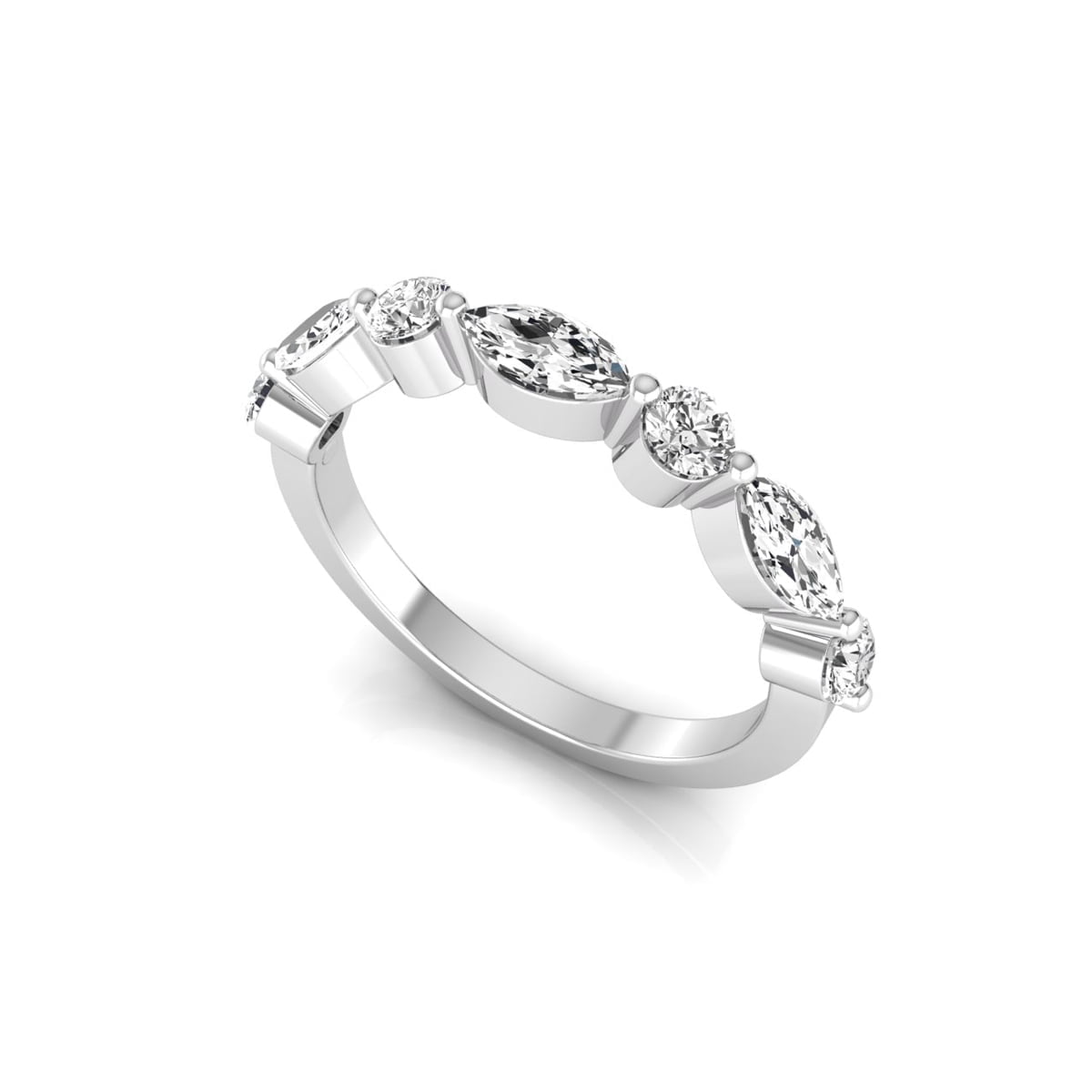 Single Prong Half Eternity Band with Marquise Cut CZ Stone